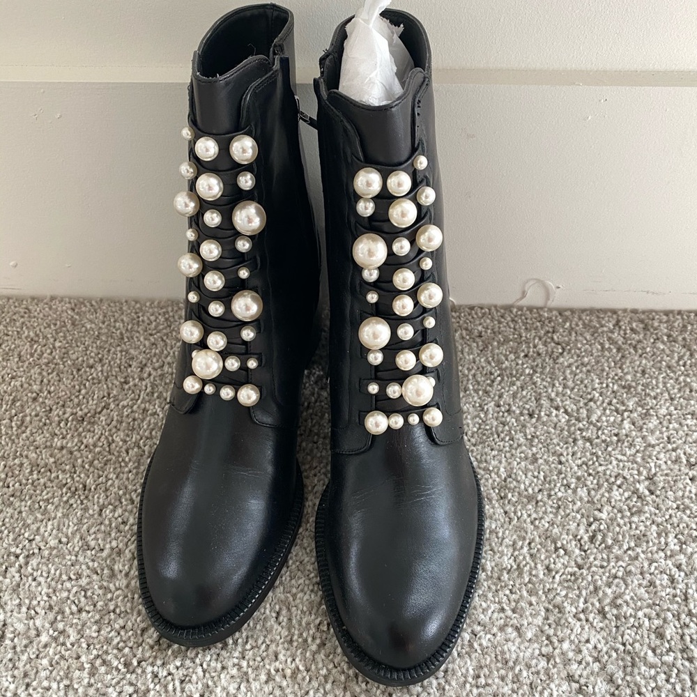 Zara Black Ankle Pearl Boots - sz 40 (women’s 9)